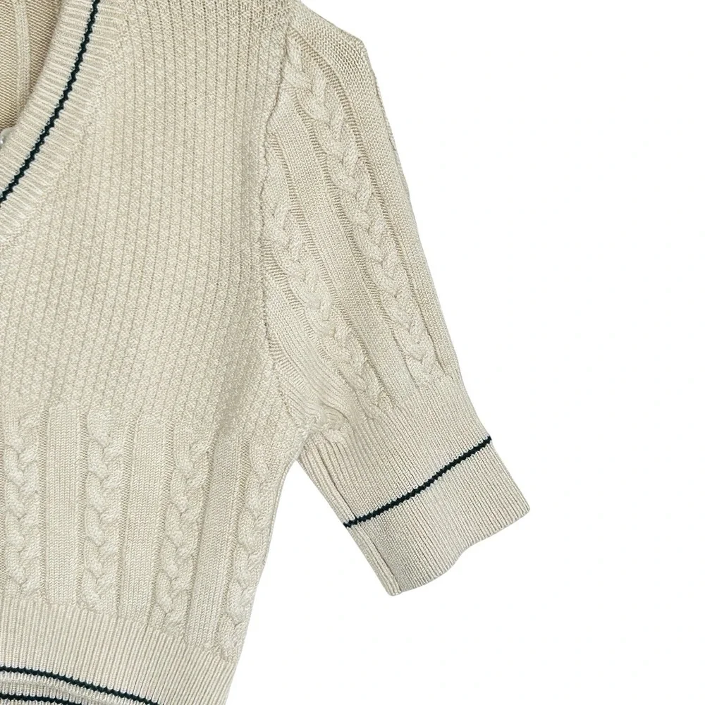 Free People Catch Your Eye Swit Sweater Small Preppy Cropped Cable Knit V Neck‎